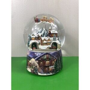 Roman Glitterdome Musical Snow Globe Christmas Village Train Santa Reindeer